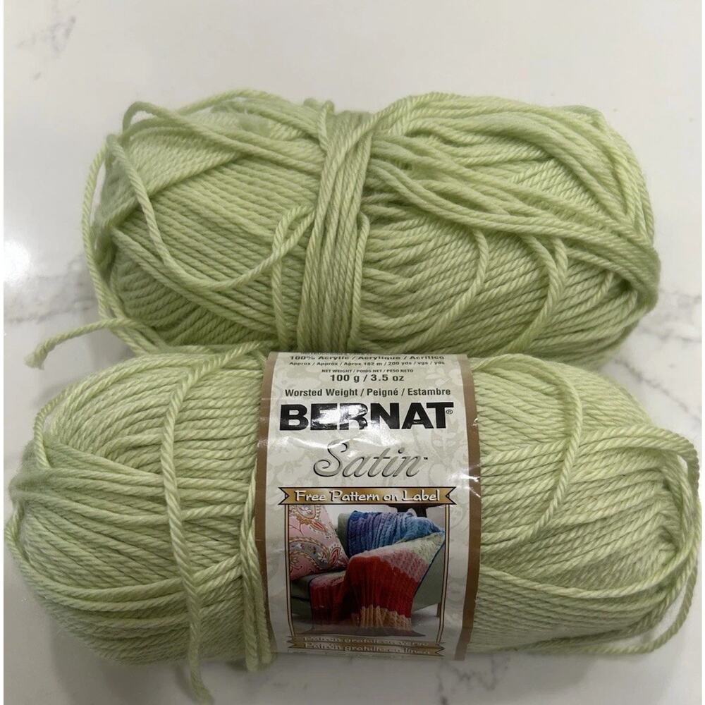 Vtg Lot Of 2 Skeins Bernat Yarn Satin 100% Acrylic 3oz Green #04221 Soft Fern